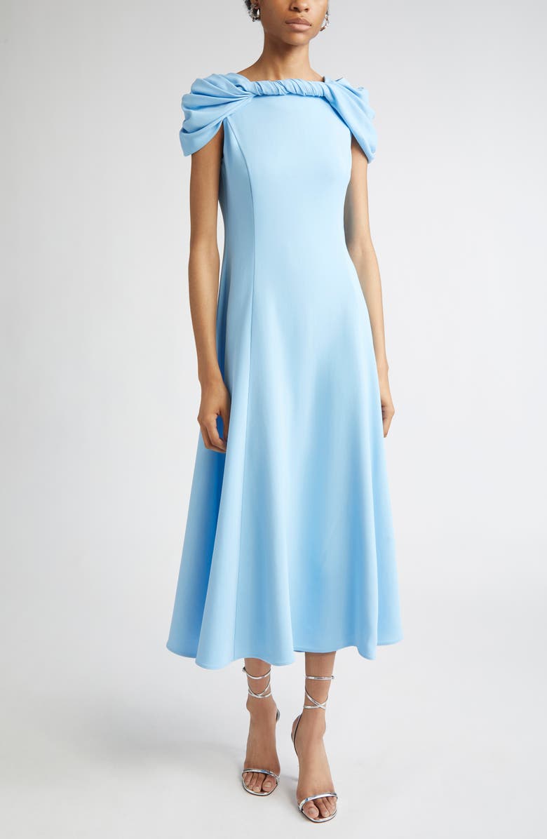 Oscar de la Renta Twist Detail Cap Sleeve Stretch Cady Midi Dress, Main, color, Baby Blue