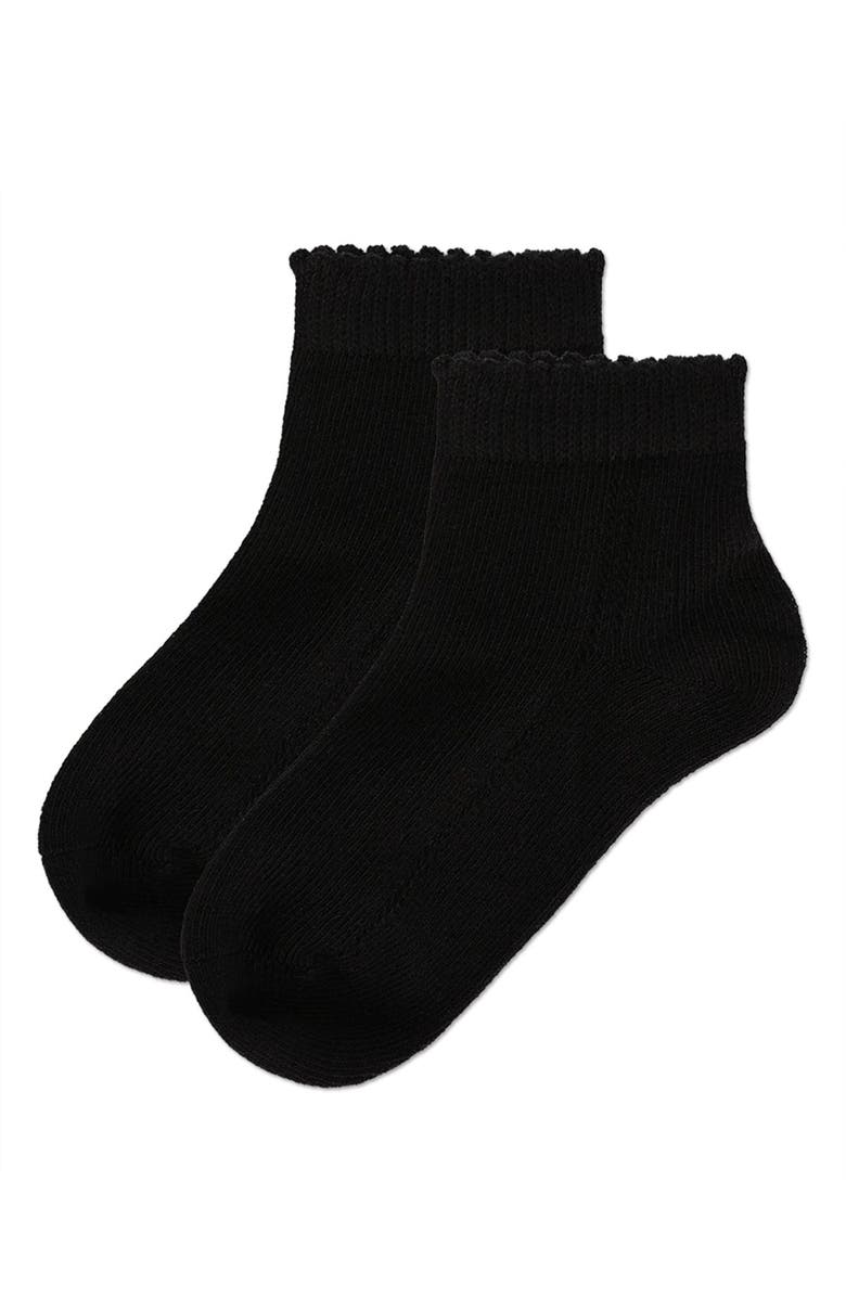 MeMoi Open-Work Lettuce-Edge Ankle Sock, Alternate, color, Black