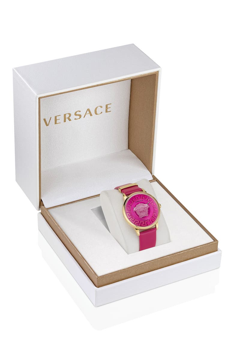 Medusa Alchemy Leather Strap Watch, 38mm, Alternate, color, IP YELLOW GOLD