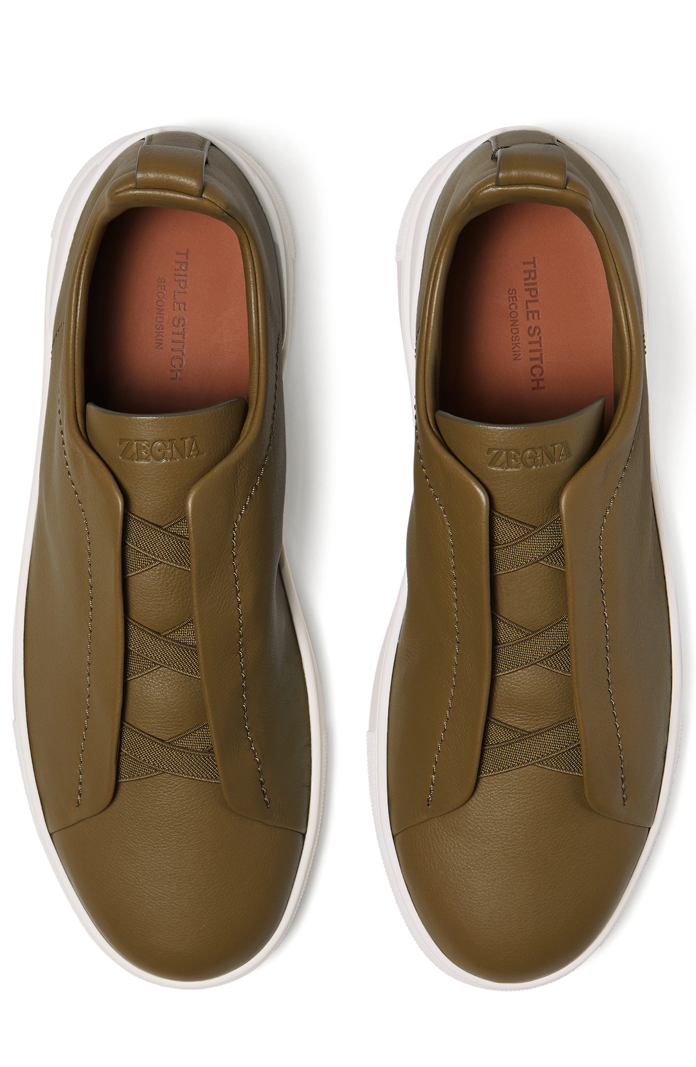 ZEGNA Olive Green Triple Stitch<sup>™</sup> SECONDSKIN Low Top Sneaker, Alternate, color, 