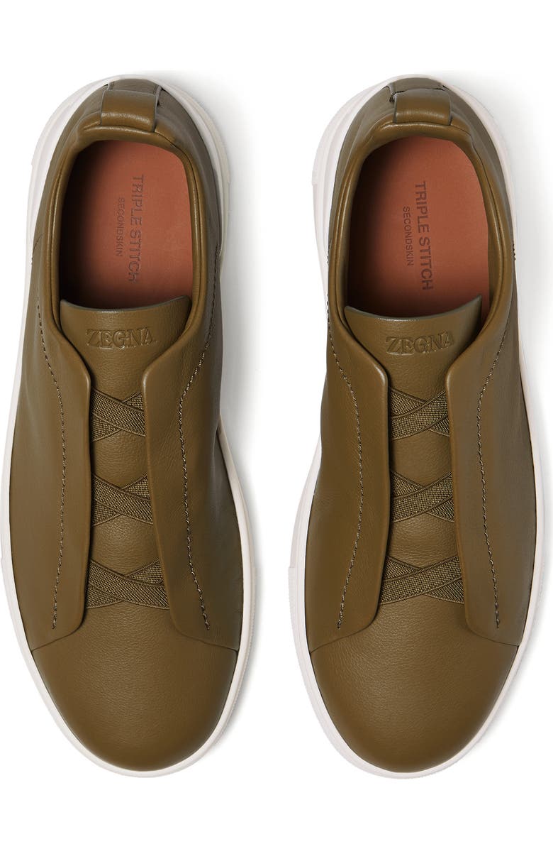 ZEGNA Olive Green Triple Stitch<sup>™</sup> SECONDSKIN Low Top Sneaker, Alternate, color,