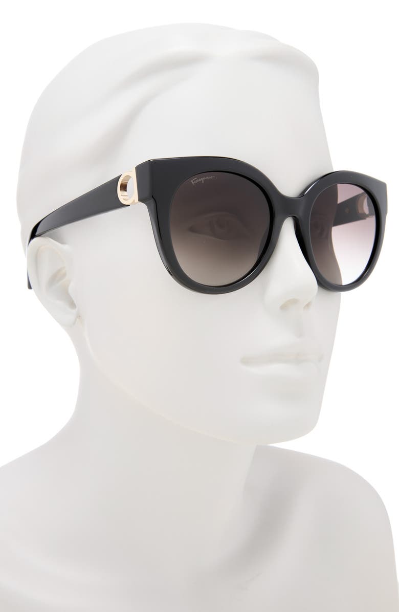 FERRAGAMO Gancini 53mm Round Sunglasses, Alternate, color, Black