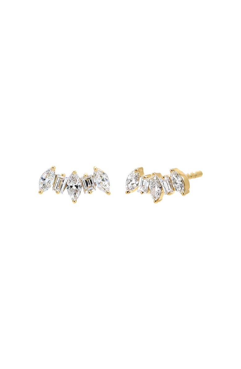 BY ADINA EDEN Diamond Marquise X Baguette Curved Stud Earring 14K, Main, color, 14K Gold