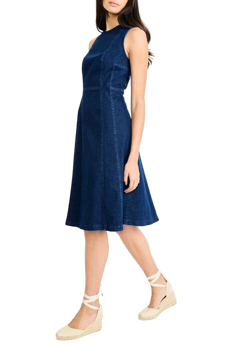 Fit & Flare Denim Dress, Alternate, color, DARK WASH