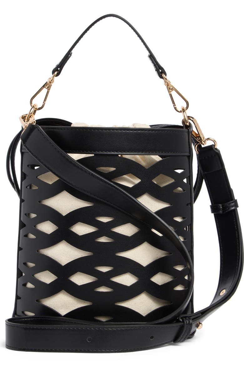 BCBG Woven Laser Cut Bucket Bag, Alternate, color,