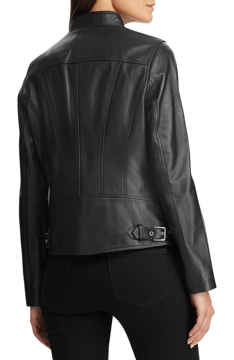 Lauren Ralph Lauren Band Collar Leather Jacket, Alternate, color,