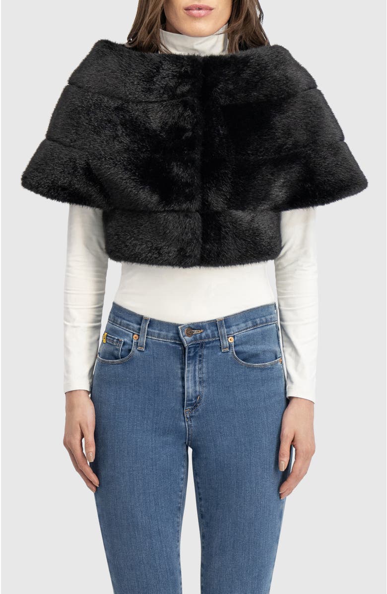 Lyla Grant Fur-Free Mink (Faux Fur) Capelet, Alternate, color, Black