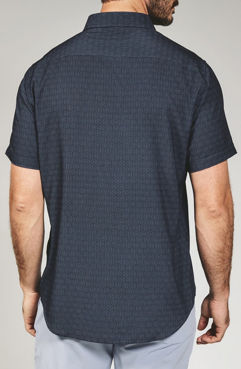 7 Diamonds Teo Textured Geo Pattern Short Sleeve Stretch Button-Up Shirt, Alternate, color, Navy