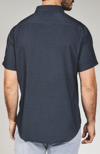 Teo Textured Geo Pattern Short Sleeve Stretch Button-Up Shirt