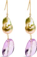 Haus of Brilliance 14K Yellow Gold Amethyst and Baroque Pearl Drop and Dangle Earrings