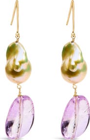 Haus of Brilliance 14K Yellow Gold Amethyst and Baroque Pearl Drop and Dangle Earrings