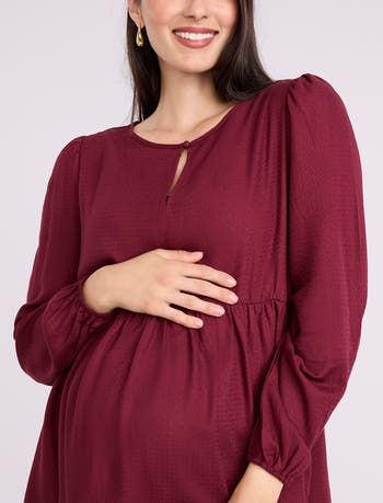 Long Sleeve Empire Waist Keyhole Woven Blouse