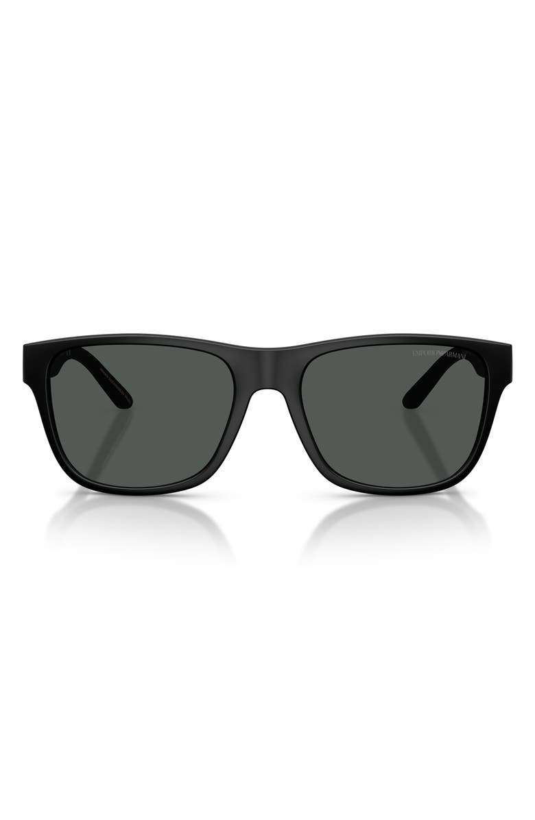 Emporio Armani 57mm Polarized Square Sunglasses, Main, color, Matte Black / Dark Grey