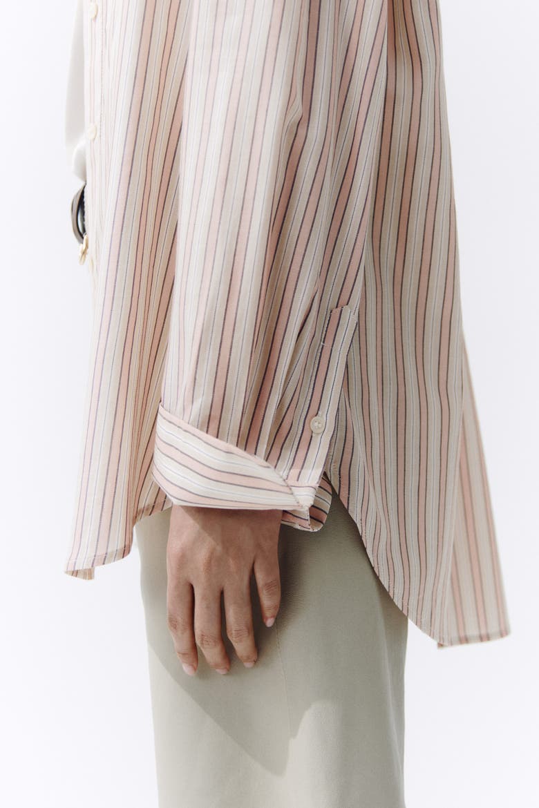 Oversized Lyocell-blend Shirt, Alternate, color, Light pink/striped