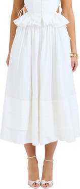 HOUSE OF CB Augustine Embroidered Cotton Midi Skirt