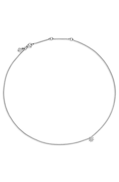 Petite Starburst Sterling Silver Diamond Station Necklace