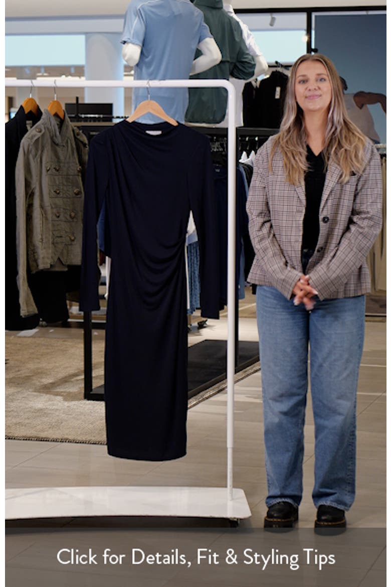 Pleated Long Sleeve Knit Midi Dress video