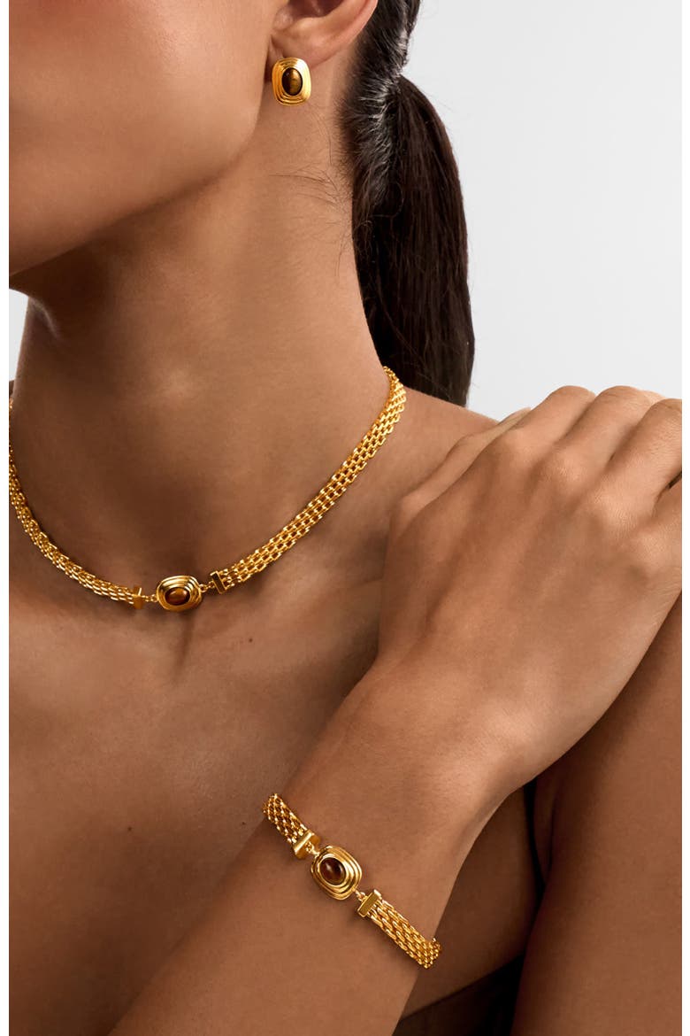 Tiger'S Eye Button Bracelet Bracelet, Alternate, color, Gold Plated