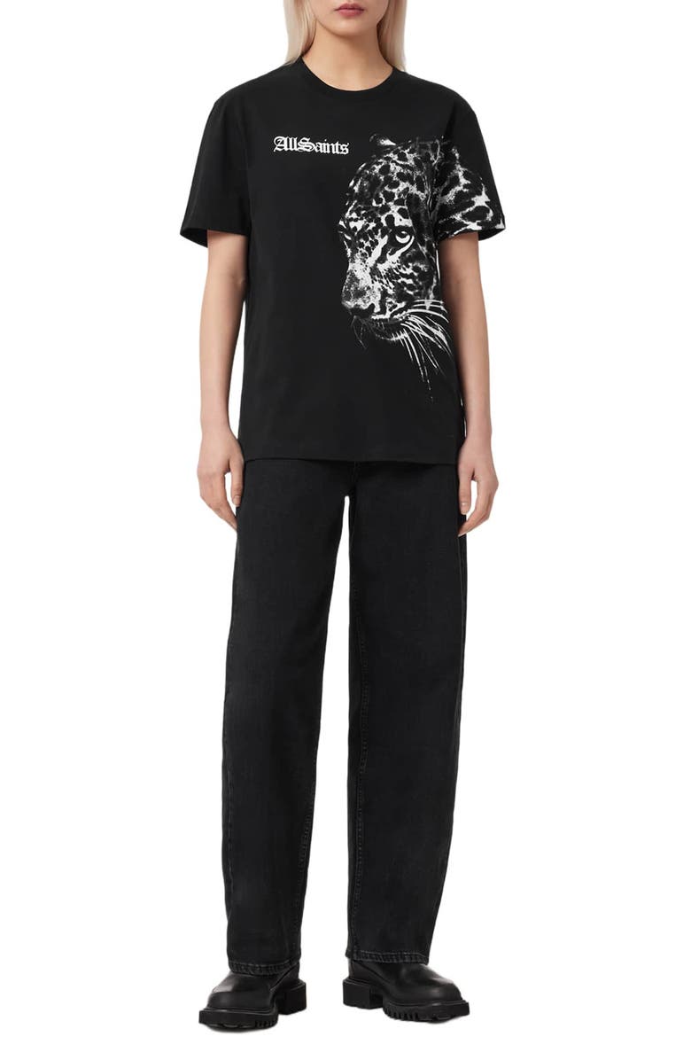 AllSaints Zaya Print Boyfriend T-Shirt, Alternate, color, Black