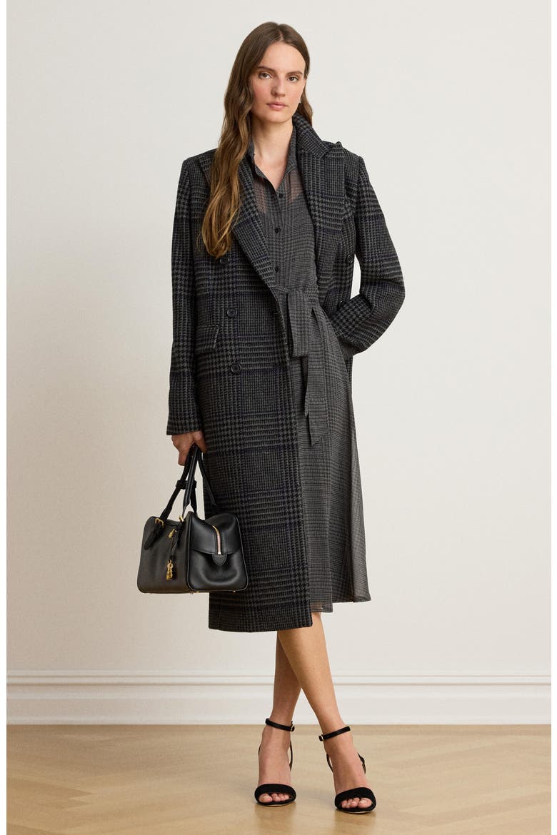 Plaid Belted Chiffon Midi Shirtdress, Alternate, color, GREY