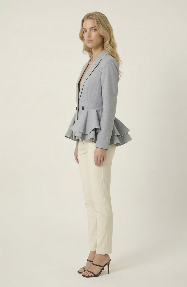Modenaire Double Breasted Tailored Peplum Blazer, Alternate, color, Light Grey