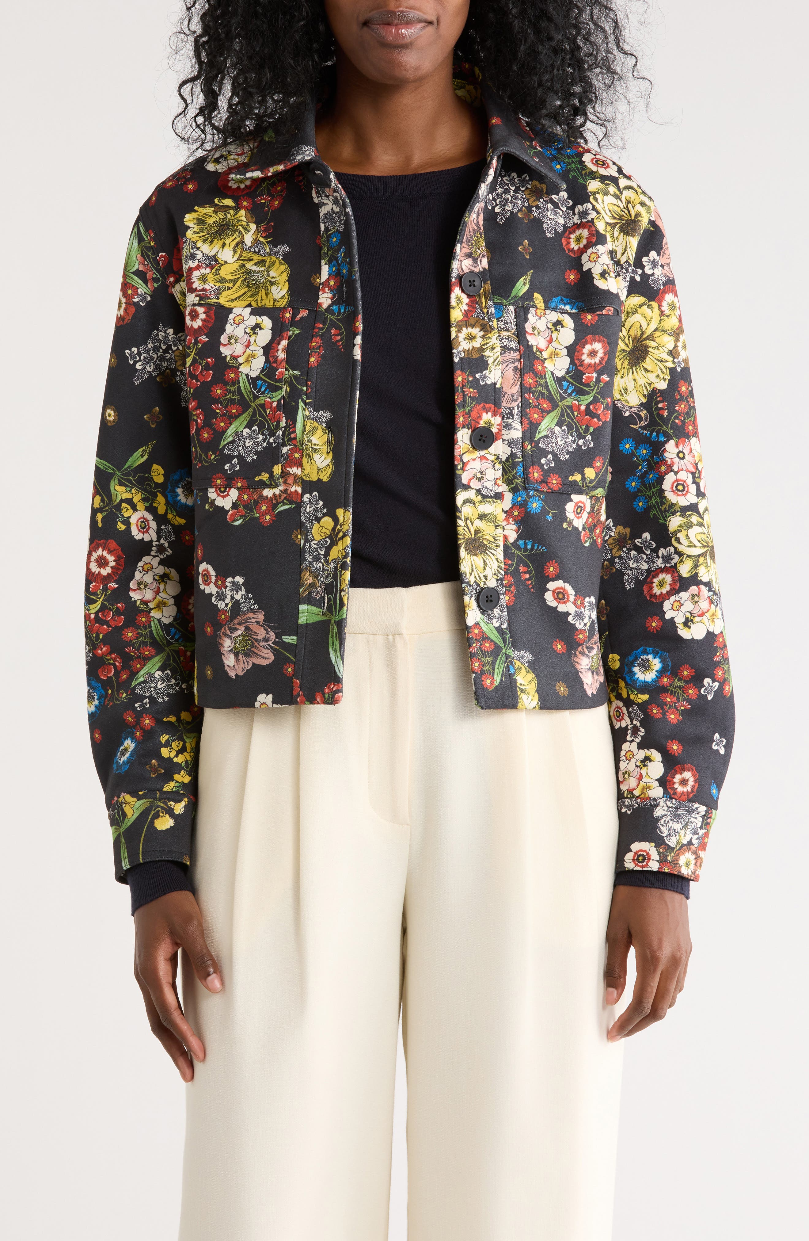 T Tahari Crop Faux Suede Jacket