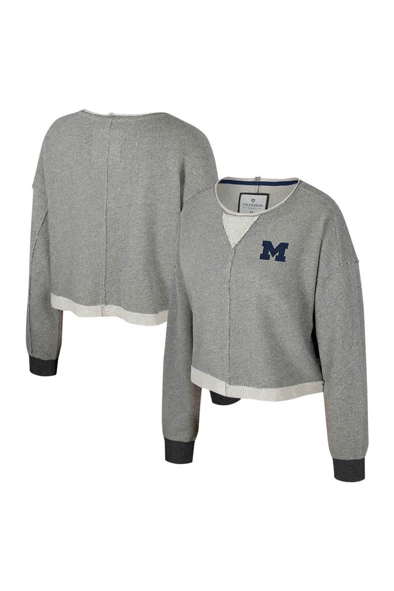 Women's Colosseum Charcoal Michigan Wolverines Magnum Scoop Neck Cropped Pullover Sweatshirt, Alternate, color, Charcoal