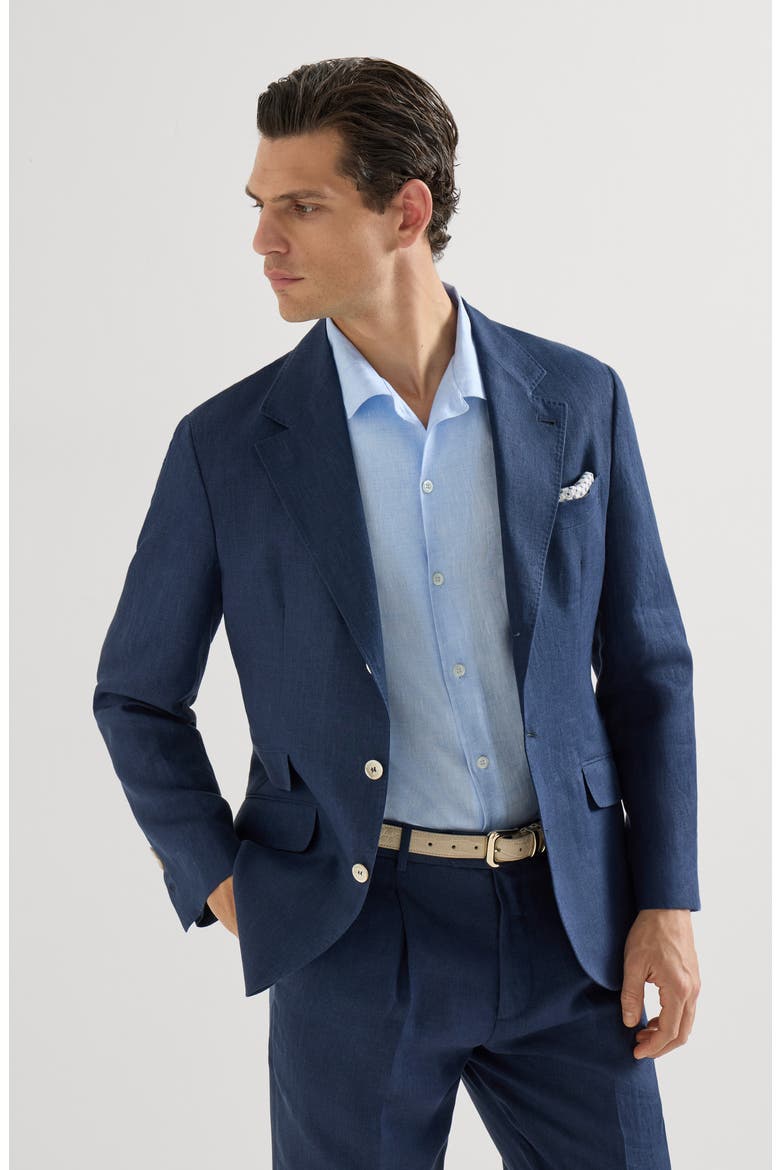 Linen deconstructed blazer, Alternate, color, Navy Blue