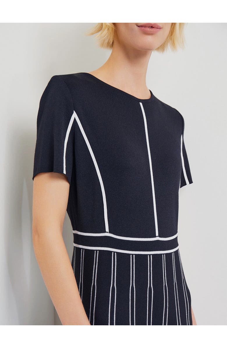 Misook Contrast Stripe A-Line Soft Knit Dress, Alternate, color, Black/White