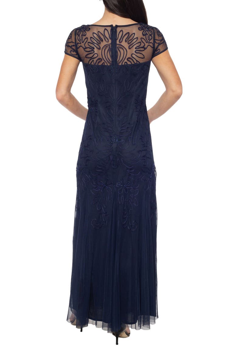 Soutaché Illusion Mesh Gown, Alternate, color, NAVY