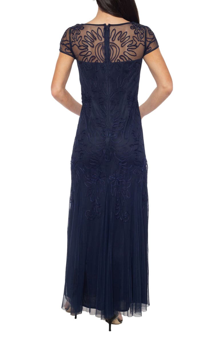 Oleg Cassini Soutaché Illusion Mesh Gown, Alternate, color, Navy