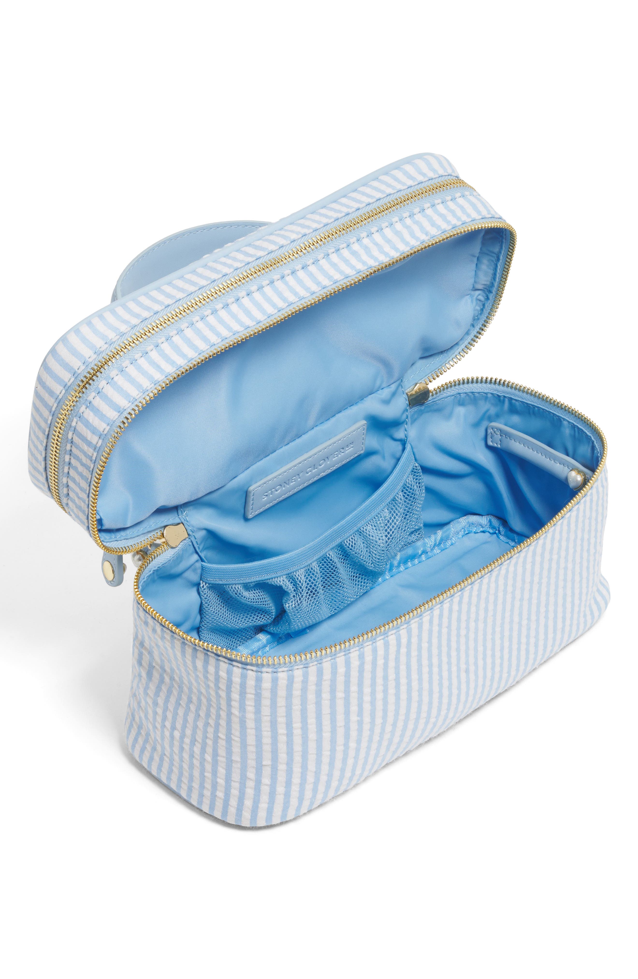 Double Zip Vanity Case, Alternate, color, BLUE SEERSUCKER