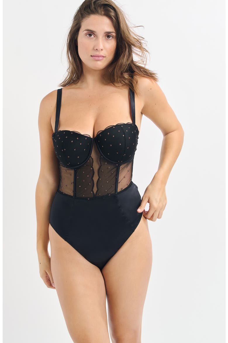 Divine Embellished Underwire Bodysuit, Alternate, color, BLACK