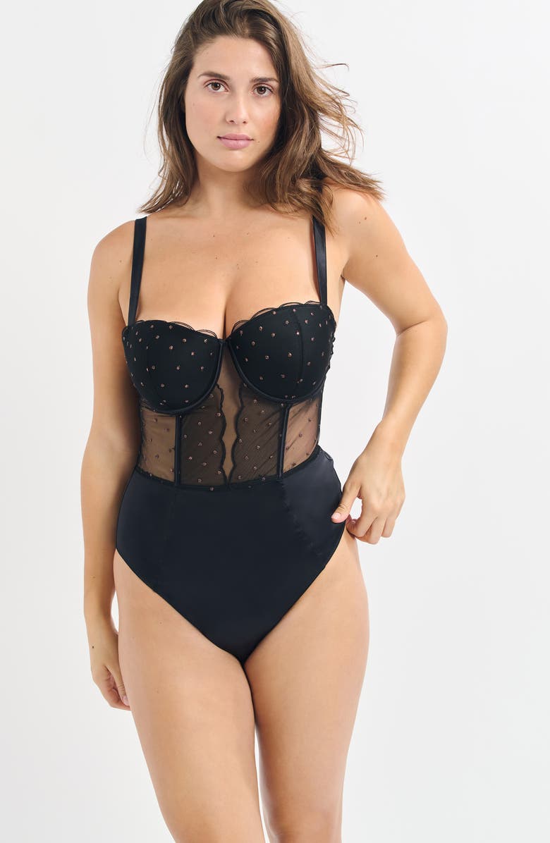 Etam Divine Embellished Underwire Bodysuit, Alternate, color, Black