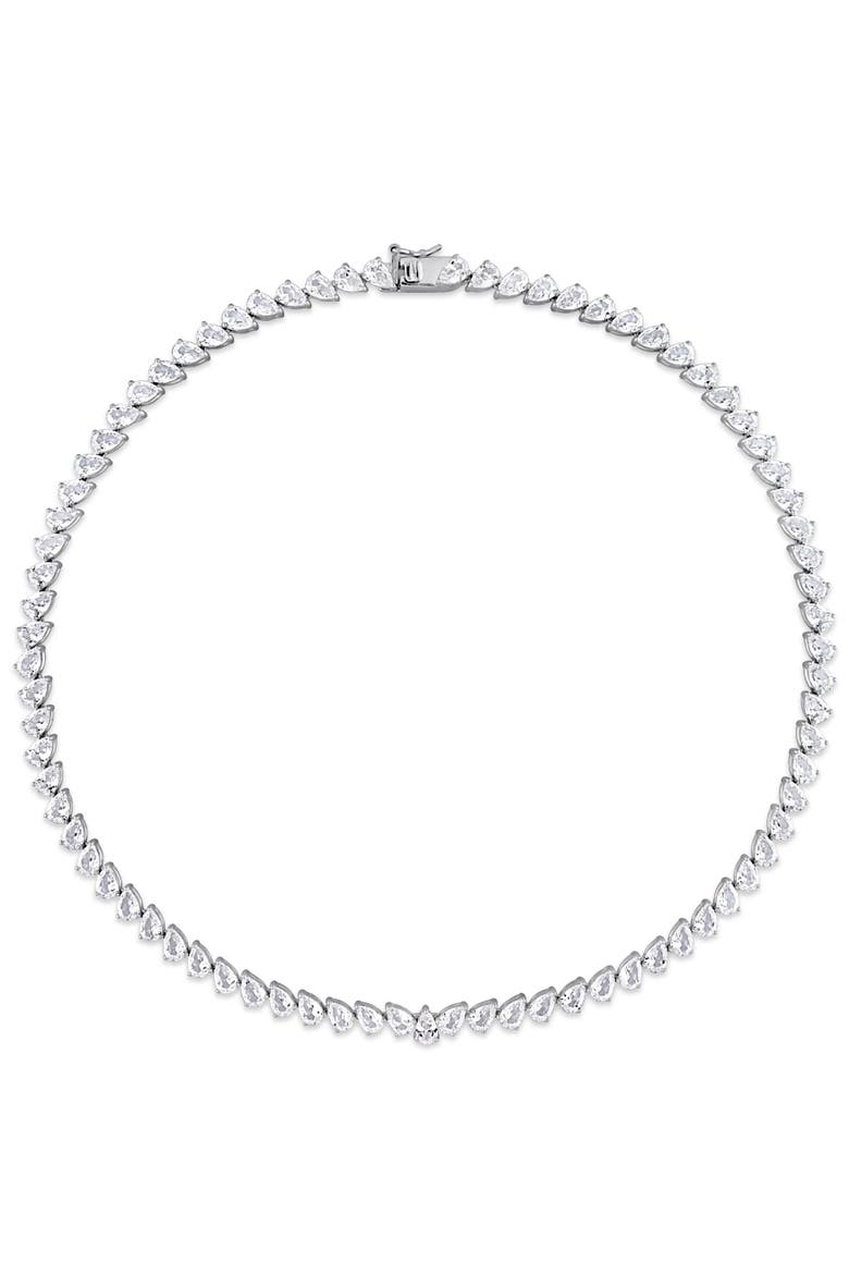 Created White Sapphire Teardrop Tennis Necklace, Alternate, color, Sterling Silver