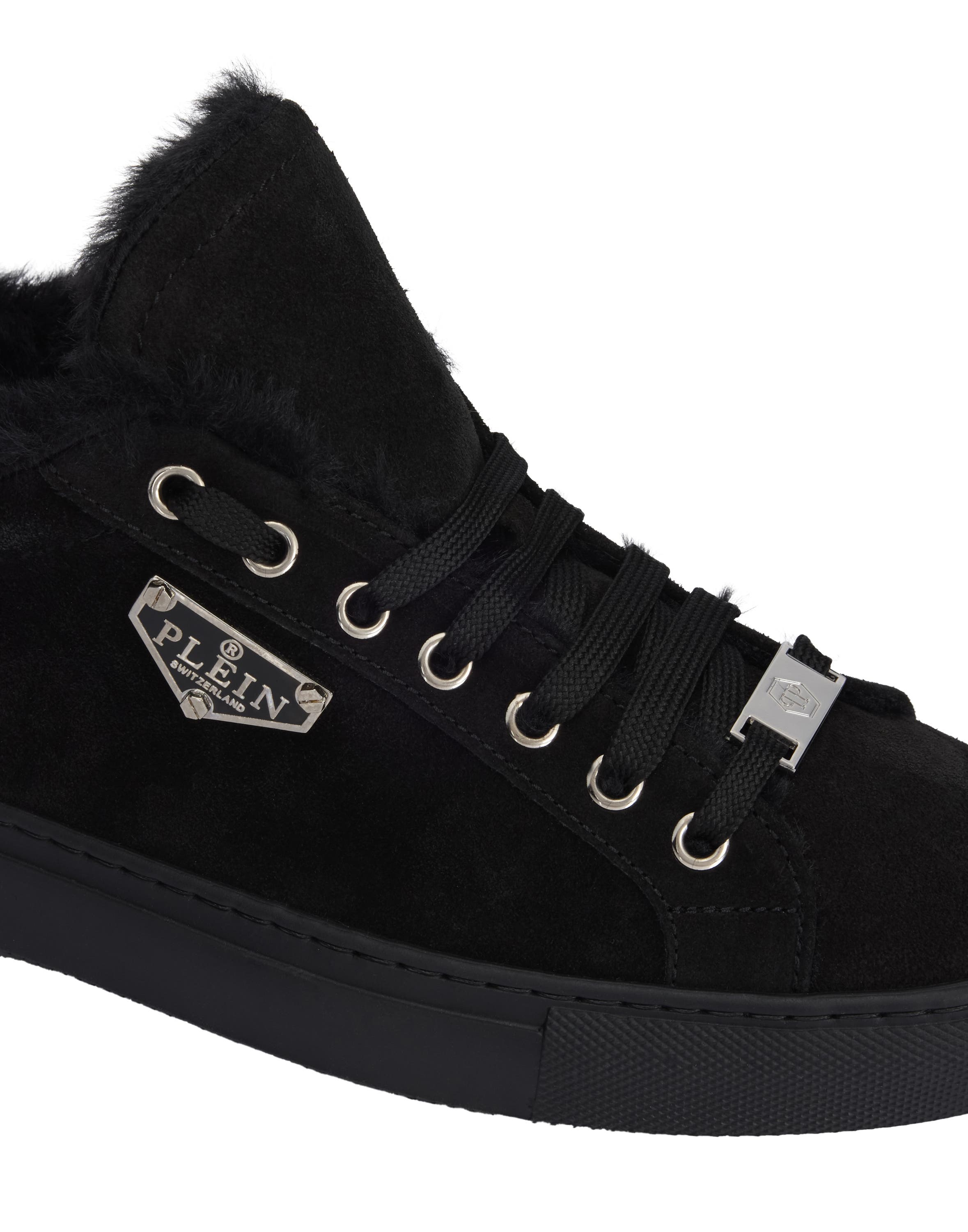 Suede And Sheepskin Low Top Sneakers Men, Alternate, color, black