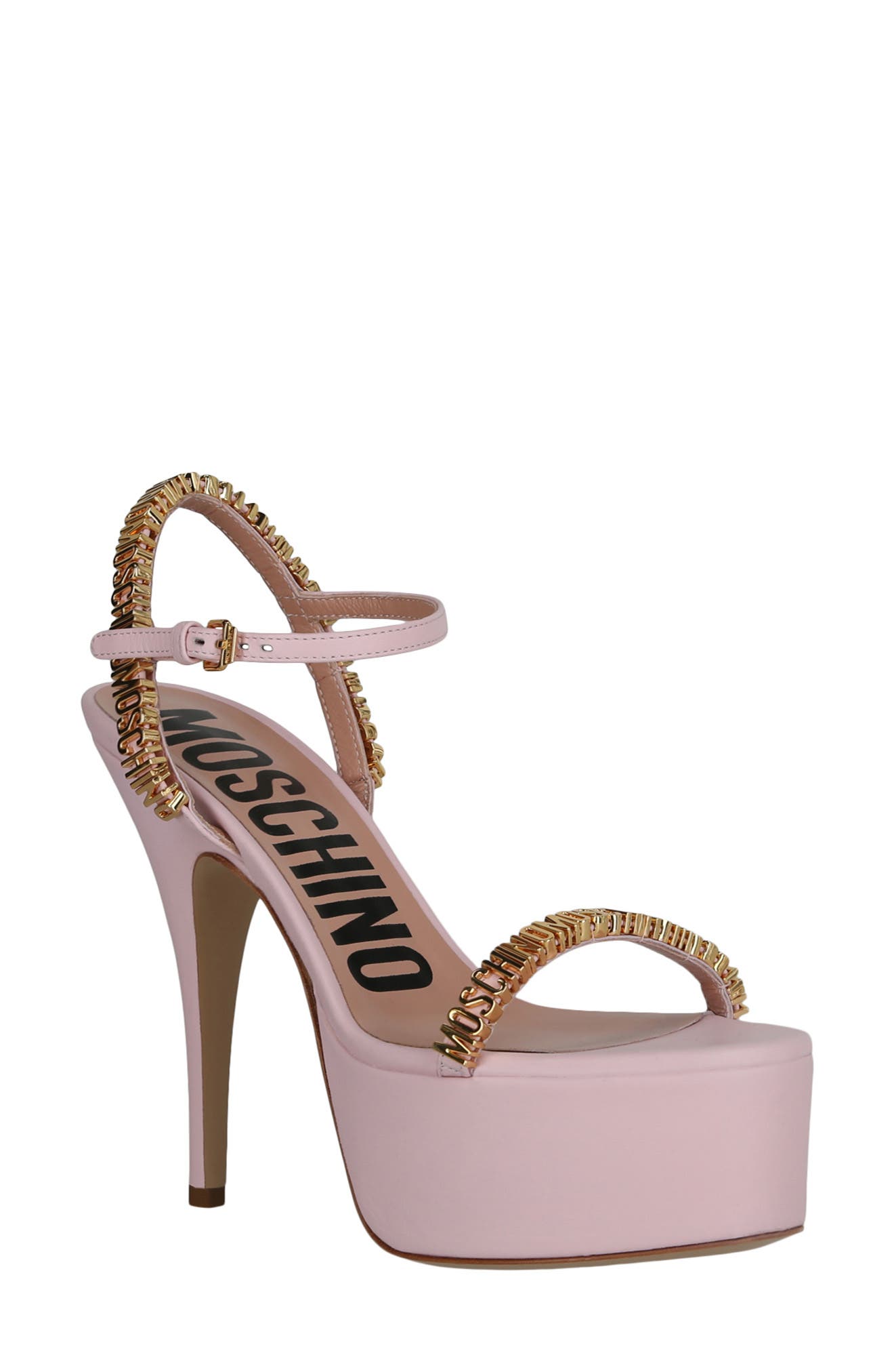 Moschino Logo Platfrom Sandal, Main, color, 