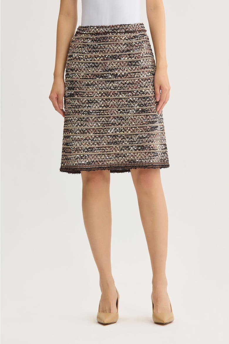 Eyelash Tweed Knit A-Line Skirt, Main, color, Warm Taupe/Dark Umber/Ivory