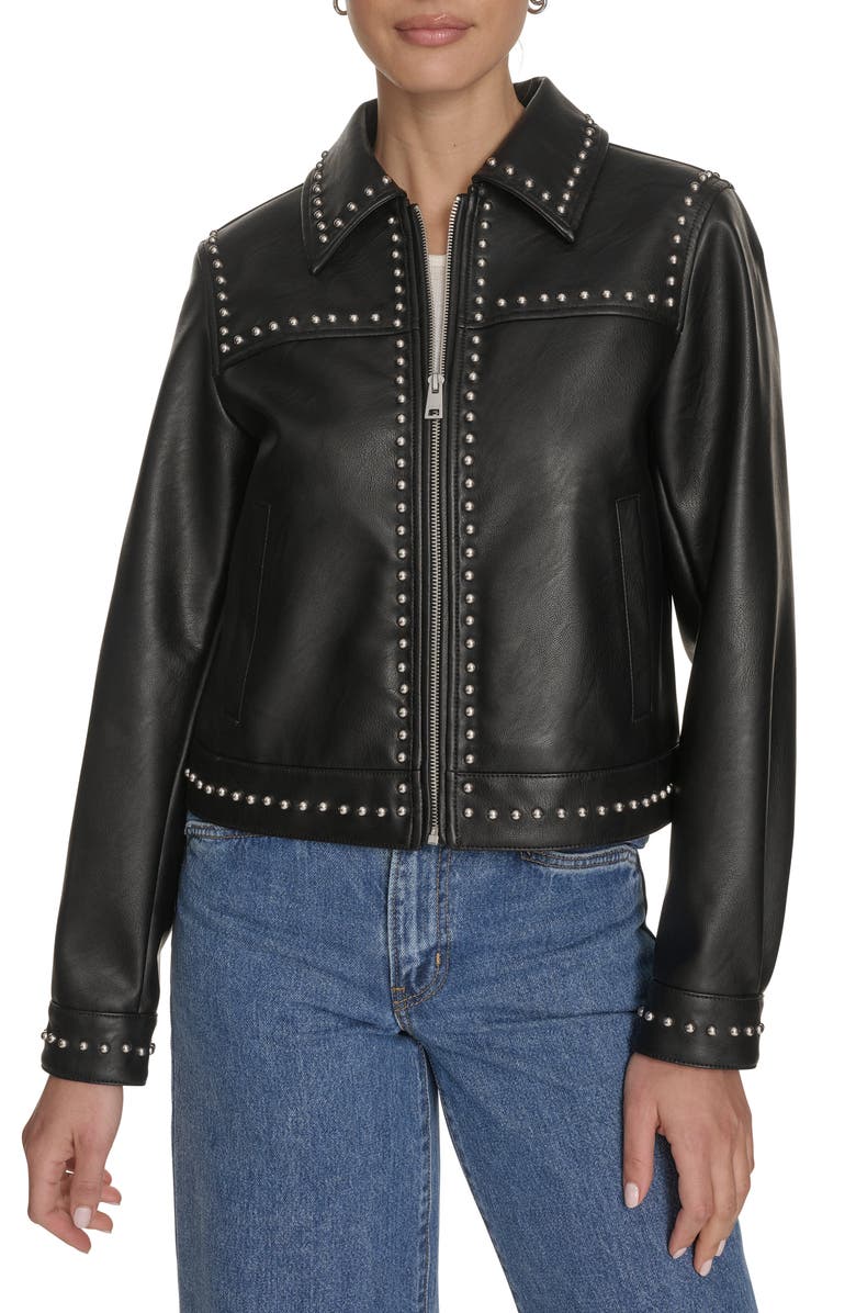 Levi's<sup>®</sup> Studded Faux Leather Jacket, Main, color, Black