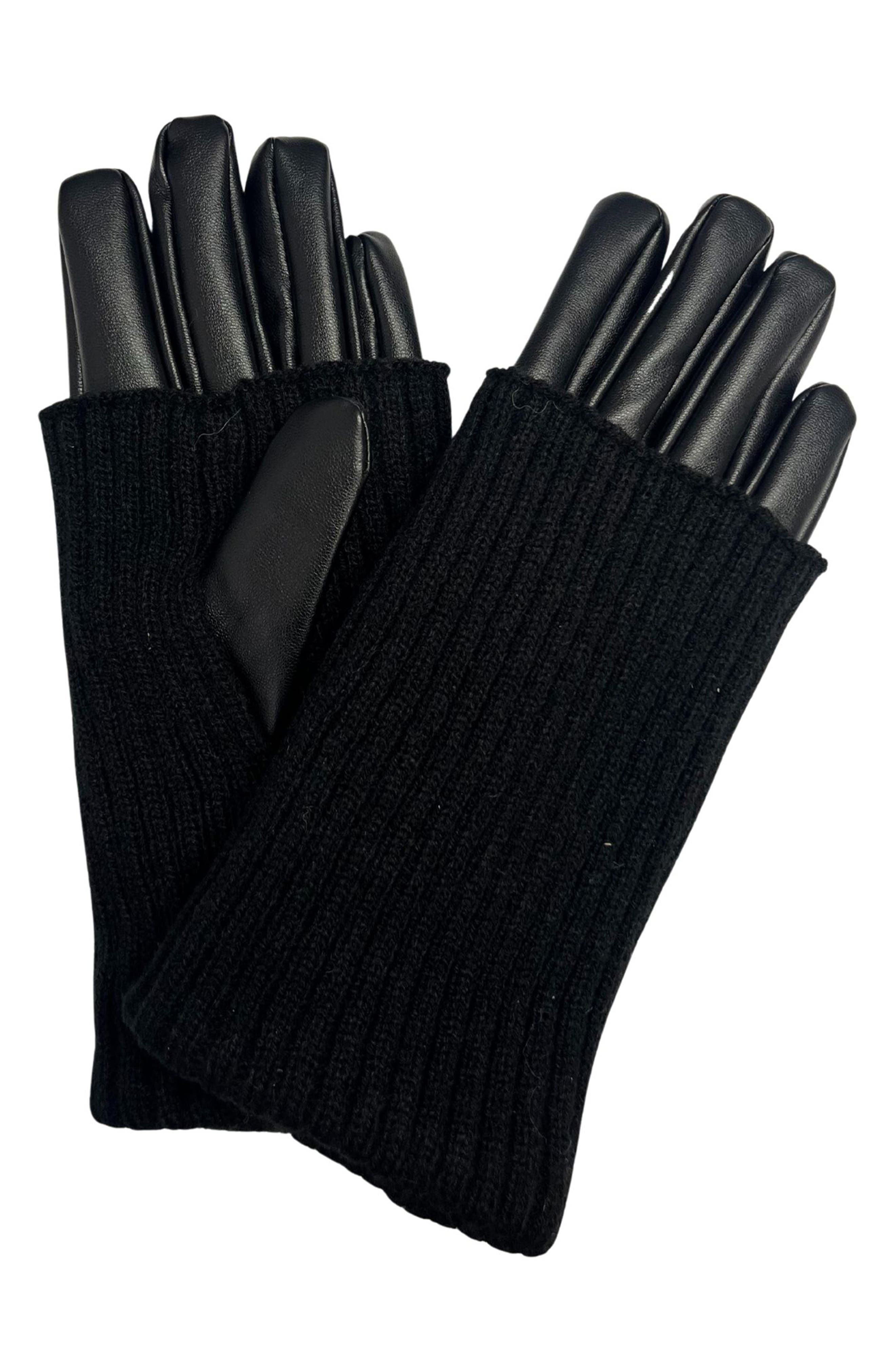 MARCUS ADLER Faux Leather & Knit Gloves
