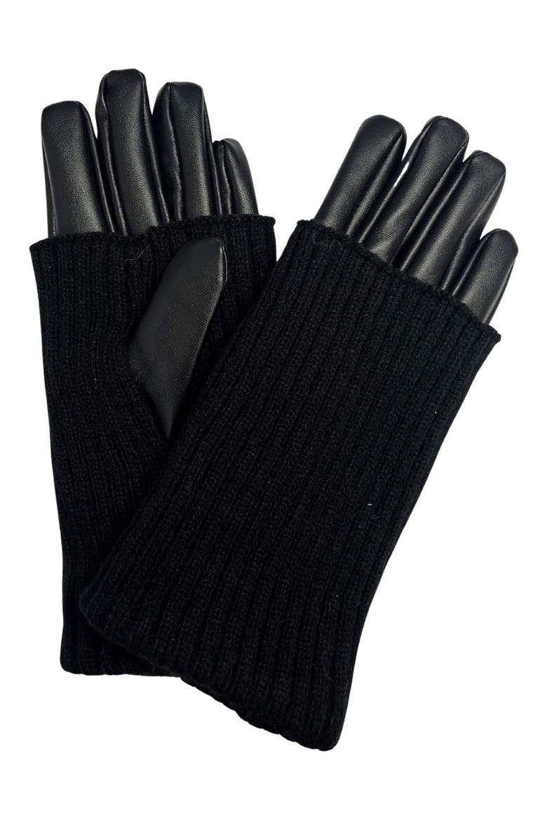 Faux Leather & Knit Gloves, Main, color, BLACK