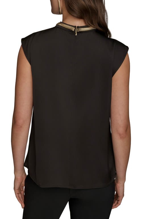 Donna Karan New York Twist Neck Hardware Sleeveless Top In Black