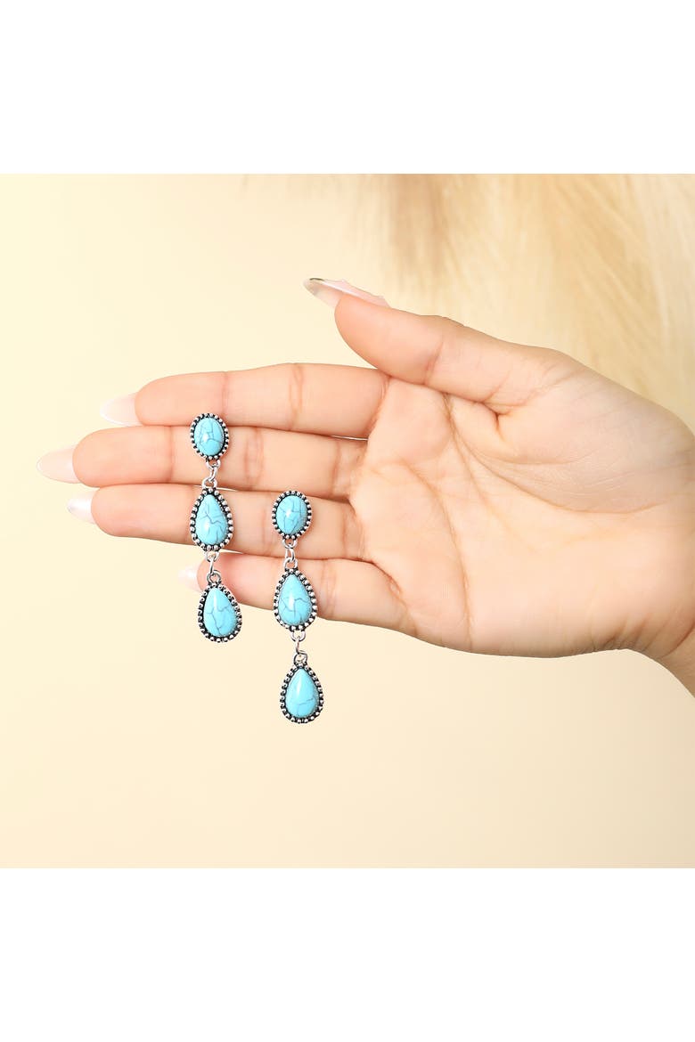 Three Stone Drop Earrings, Alternate, color, Silver, turquoise