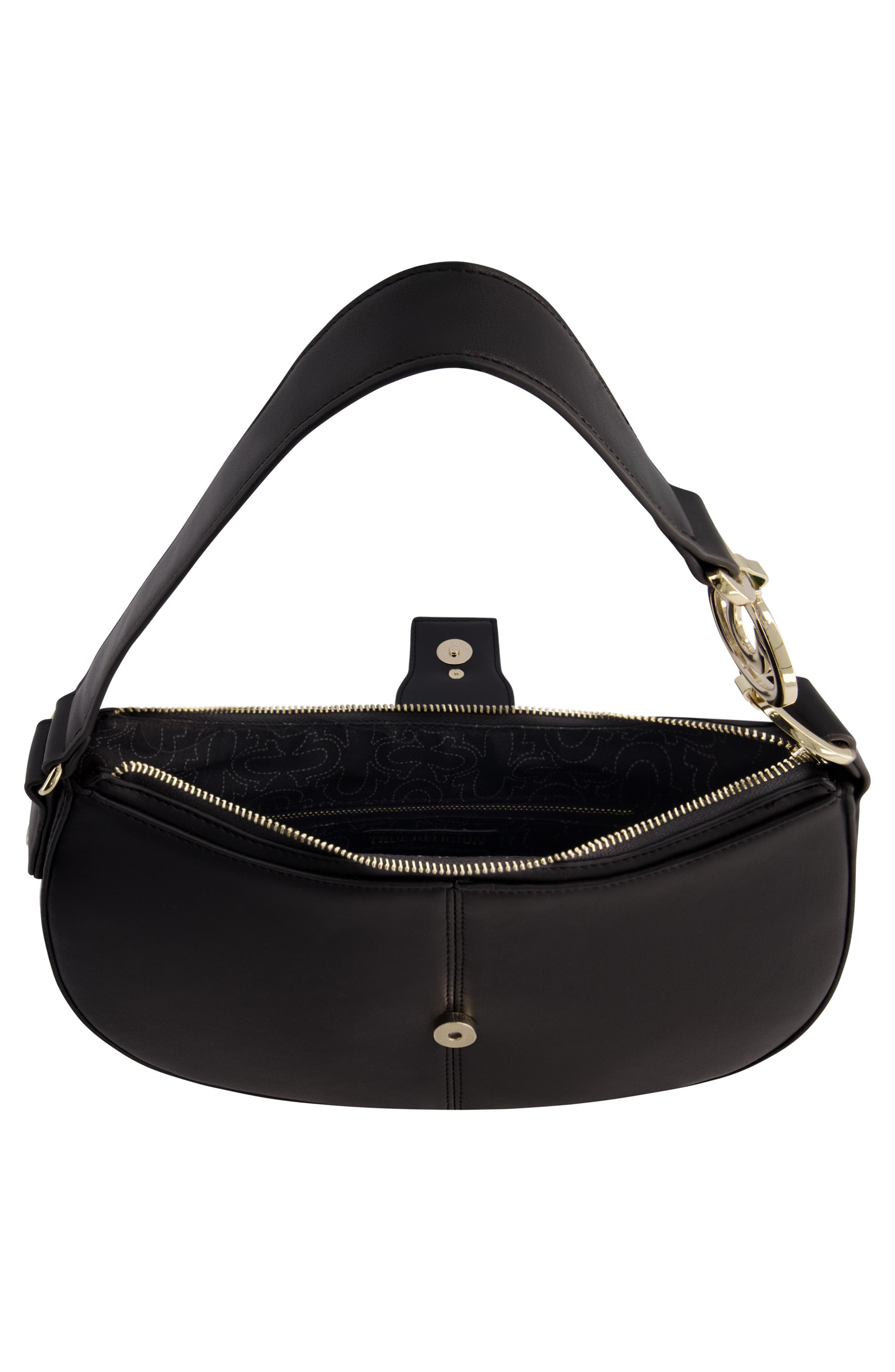 True Religion Horseshoe Strap Crescent Shoulder Bag, Alternate, color, Black