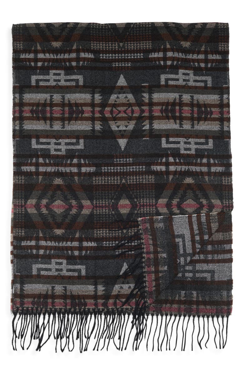 Vince Camuto Feathersoft Geometric Jacquard Wrap Scarf, Main, color, Black