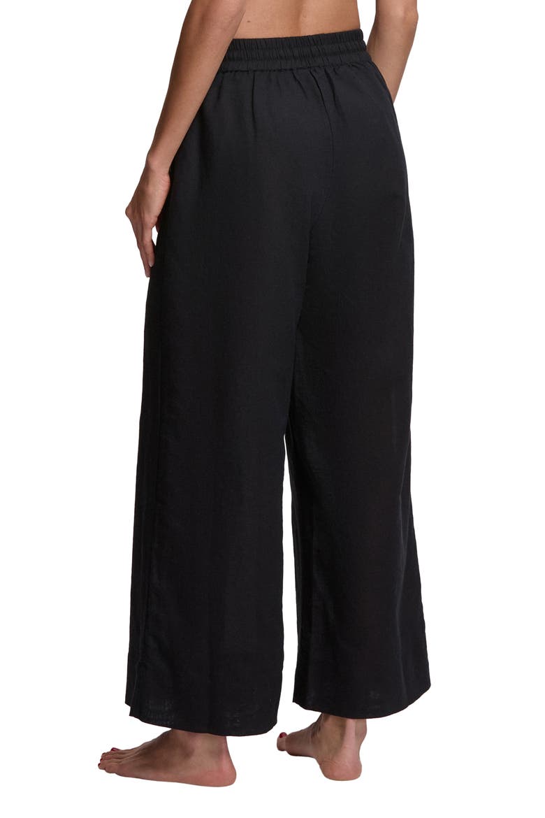 Wide Leg Linen & Cotton Cover-Up Drawstring Pants, Alternate, color, BLACK