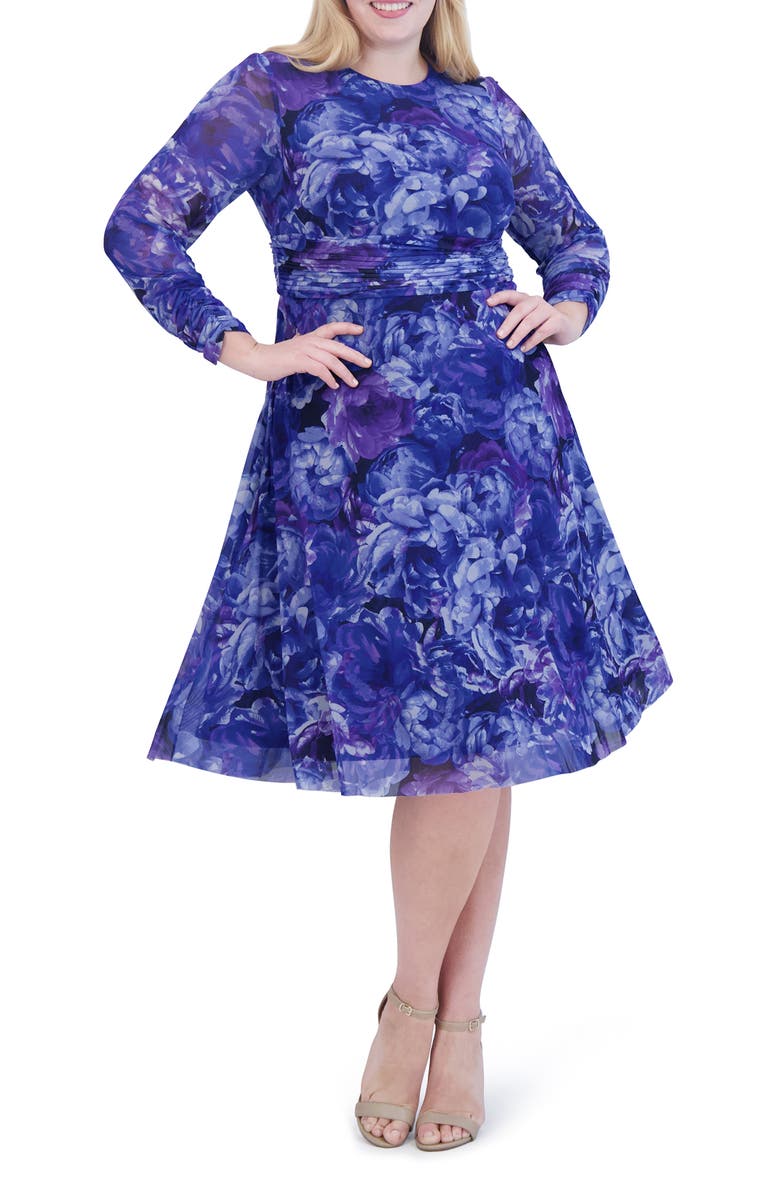 Eliza J Ruched Fit & Flare Dress, Main, color,