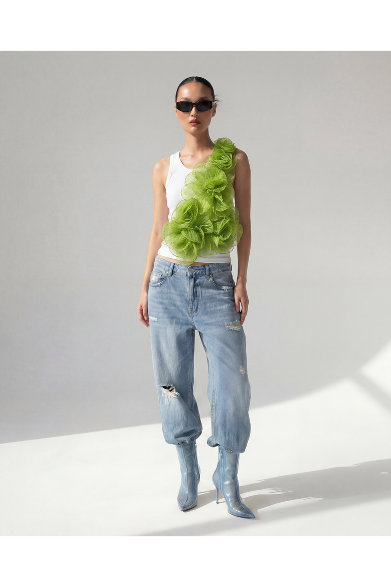 Floral Applique Tank Top, Alternate, color, White