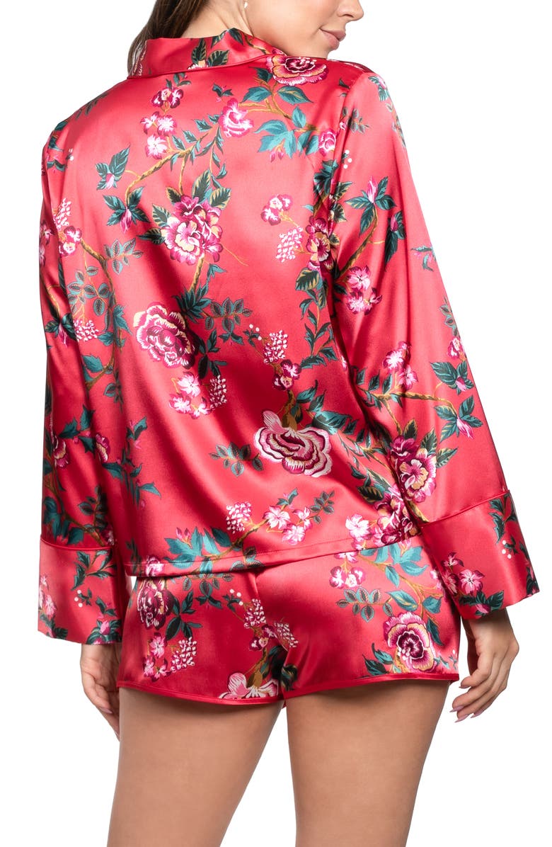 In Bloom by Jonquil Phoenix Long Sleeve Satin Short Pajamas, Alternate, color, Red