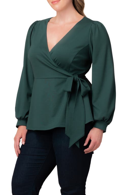 Kiyonna Natasha Print Wrap Top In Green